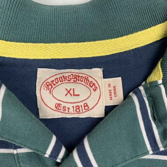 Brooks Brothers '1818' Men's Green/White Striped Rugby Polo Size XL - Picture 6 of 8
